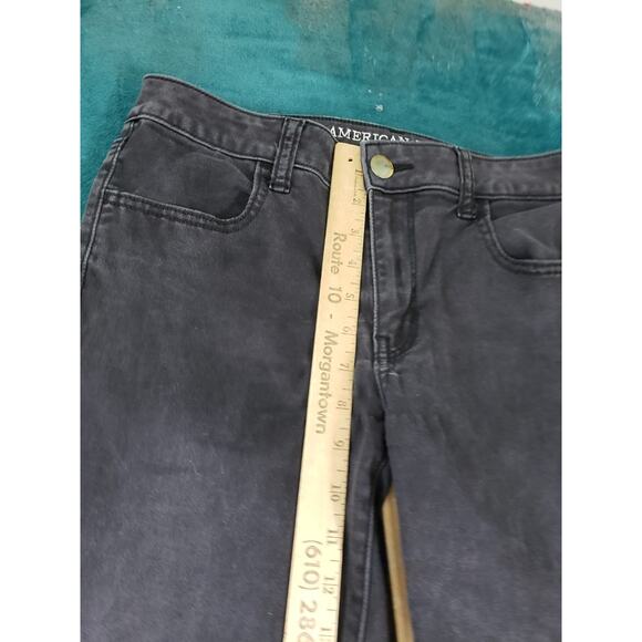American Eagle Jeans Size 10 Long Womens Black Stretch Pants Mid Rise Jegging - Picture 7 of 13